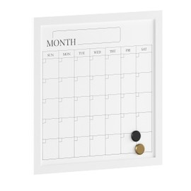 Martha Stewart Everette Magnetic Monthly Calendar Dry Erase Board with Included Dry Erase Marker and 2 Magnets, 18" x 18", White Woodgrain Frame
