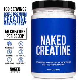Naked Pure Micronized Creatine Monohydrate Powder - Unflavored, 500g, 1.1lb Bulk - Vegan, Non-GMO, Gluten-Free, Soy-Free, No Fillers, Supports Muscle Growth & Strength - 100 Servings