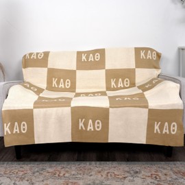 Sorority Shop Kappa Alpha Theta Acrylic Knit Blanket - Stylish Beige Checkered Blanket Perfect for Big Little Sorority Gifts - Soft, Cozy, and Comfortable Gift for Women - 50" X 62"