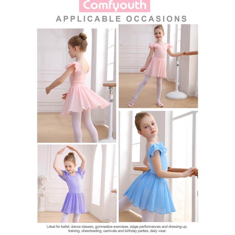 Comfyouth Ballet Leotard for Girls Toddler Shiny Ballet Dress Ruffle