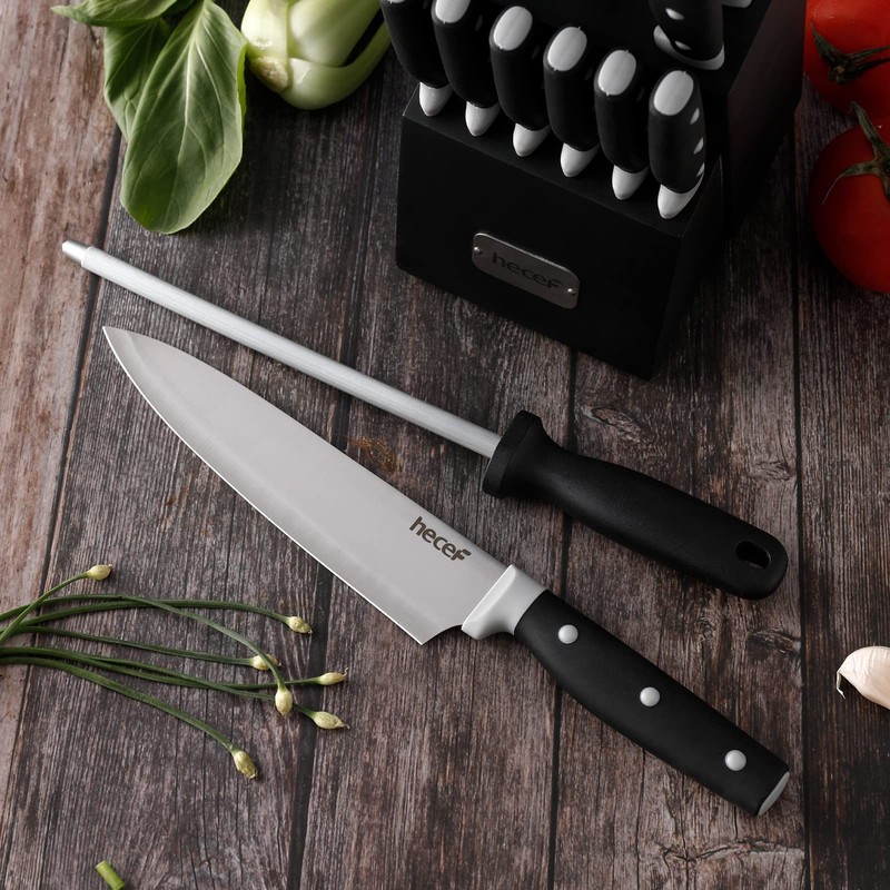 hecef Kitchen Knife Block Set, 14 Pieces Knife Set with