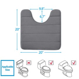 Buganda Memory Foam U-Shaped Contour Toilet Rugs, Non Slip Absorbent, Thick Soft Washable Bathroom Mat, Floor Carpet Bath Rugs Mat for Toilet Base (20" x 20", Grey)