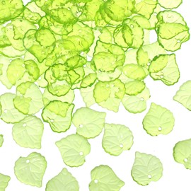 100Pcs Green Leaf Charms, Transparent Maple Leaves Pendants Acrylic Leaf Beads Plastic Clear Bead End Caps Charm for Hanging Ornament Crystal Beads DIY Jewellery Making Crafting