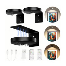 Laliled Picture Lights, 3 Lighting Modes, Stepless Dimming, Sleek 3-Pack Wireless Picture Lights with Remote for Display Case, Picture Frame, Wall Art, Paintings
