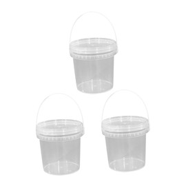 DOITOOL 3Pack Clear Plastic Bucket with Lid and Handle (1L) Ice Cream Tub with Lids, Food Grade Round Plastic Pail Container with Lid, Freezer Food Storage Containers