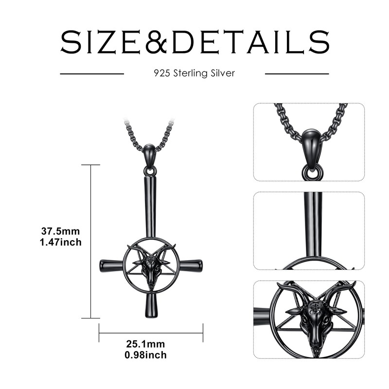 MEIDERBO Satan Baphomet Necklace 925 Sterling Silver Satanic Goat Head