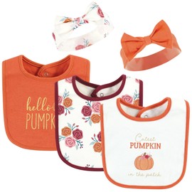 Hudson Baby Unisex Baby Cotton Bib and Headband or Caps Set, Pink Cutest Pumpkin, One Size