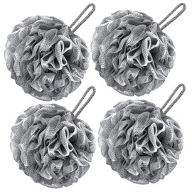 VANZAVANZU Bath Loofah Large 80g Shower Sponge Body Scrubber Mesh Pouf for Men and Women, Set of 4 (Gray)