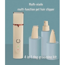 Dog Clippers Grooming Kit 4 in 1 Hair Clipper-Low Noise Paw Trimmer- Rechargeable - Cordless Quiet Nail Grinder Trimming Hair Around The Eyes and Ears for Dogs and Cats (Beige)