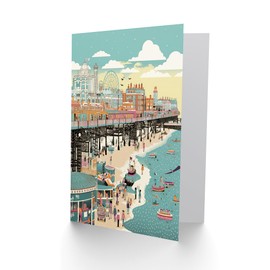 Artery8 Brighton Beach Pier and Sandy Summer Scene Travel Birthday Sealed Greeting Card Plus Envelope Blank inside