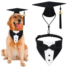 GOYOSWA Dog Graduation Cap and Tuxedo Collar, Adjustable Dog Graduation Cap with Black Tassels 2025 Charm for Small Medium Large Dogs (Graduation Cap & Tuxedo)