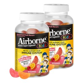 Airborne 500mg Vitamin C + Zinc Immune Support Supplement Gummies for Kids, Assorted Fruit Flavor, Gluten Free Crafted Blend with Powerful Antioxidant