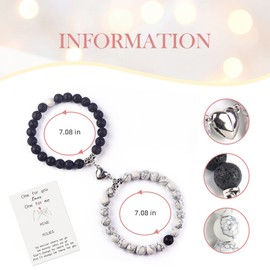 2 Stück Naturstein Magnetische Paar Armbänder, Weiß Türkis + Vulkangestein Energiestein Armband Set für Sie und Ihn, Langstrecken Beziehungsarmband für Freund, Freundin, Schmuck, Geschenke
