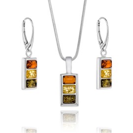 Copal Amber Pendant and Sterling Silver Adjustable Chain Jewellery Set, amber, Amber
