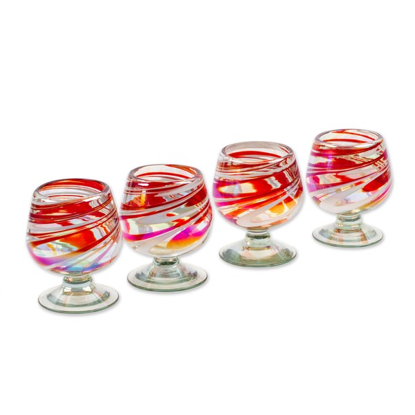 NOVICA Handmade Handblown Glass Goblets Ecofriendly Red Tableware Drinkware Cocktail