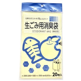 Japax JH-07 Grime Deodorizing Bag with Handle, Trash Bag, Cream, Approx. Length 13.8 x Width 7.9 inches (35 x 20 cm), Depth 3.9 inches (10 cm), Thickness 0.0006 inches (0.015 mm), Chemically Reduces 98% Odor, 20 Sheets