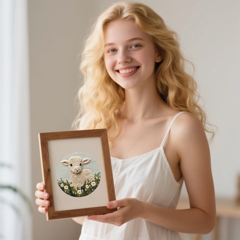 Embroidery Kit with Sheep Pattern, Hand Punching Adult Craft Kits,Tapestry