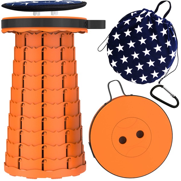 Upgraded Retractable Folding Stool Camping Stool, Collapsible Telescoping Stool for