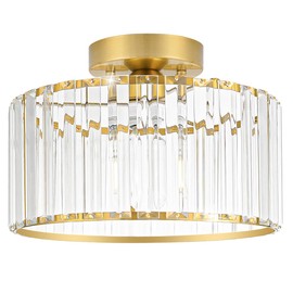 Crystal Ceiling Light Fixture, Modern Semi Flush Mount Ceiling Light, Gold Hallway Lighting Fixtures Chandelier for Kitchen, Close To Ceiling Light Fixtures for Entryway Bedroom, 1-Light, 11Inch