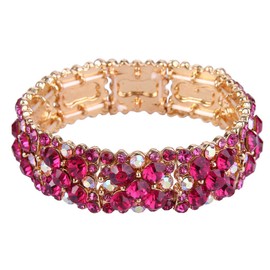 EVER FAITH Women's Round Austrian Crystal Elegant Bridal Stretch Bracelet Fuchsia Gold-Tone