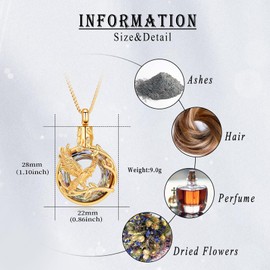 QGJNSGC The Tree of Life Urn Necklace for Ashes Eagle Ring Cremation Jewelry Stainless steel Keepsake Memorial Urn Jewelry for Women Men (gold purple)