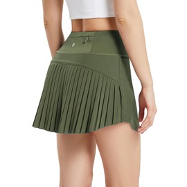 baleaf Women's Pleated Tennis Skirt Golf Skorts for Woman High Waisted Lightweight Athletic Shorts Pockets, Army Green, Medium