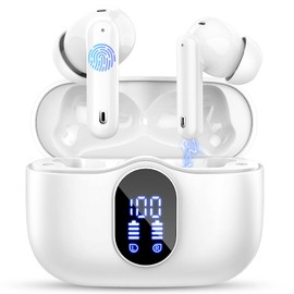 Wireless Earbuds, Bluetooth 5.4 Headphones In Ear with 4 ENC Mic, 2025 Wireless Earphones Noise Cancelling Deep Bass, LED Display, Bluetooth Earbuds 36H Playtime, IP7 Waterproof Ear buds, USB-C White