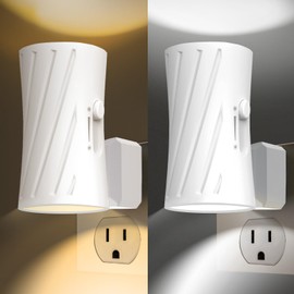 WSKVEZZA Plug in Night Light,3000K/5000K Toggle, 2 Pack,Night Lights Plug into Wall, 0-100LM Dimmable Night Light, Modern Nightlights, Dusk to Dawn Sensor for Bedroom Bathroom Kitchen Stairs Hallway
