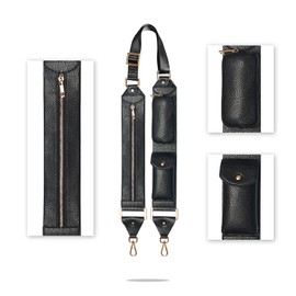 LUCKYCOIN Purse Replacement Crossbody Staps,Wide Leather Shoulder Strap,Adjustable Crossbody Bags Strap with Pouch Black