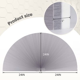 LUCKUP Arch Window Light Filtering Shades, Half Circle Round Pleated Blinds (Radius: 24") Dual Color Semi Circular Cellular Curtains, Easy Cut and Install,Grey-White