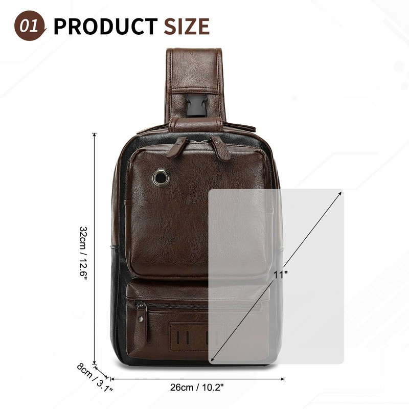 SUIKIHUM Vintage PU Leather Sling Backpack for Men, Crossbody Bag,