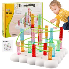 Montessori Spielzeug, 27 Stück Fädelspiel Lernspielzeug, DIY Kristalle Fädelspiel Pädagogisches Motorikspielzeug ab 2 3 4 5 6 Jahre für Kinder, Einfädeln Spielzeug für Mädchen und Jungen Geschenke