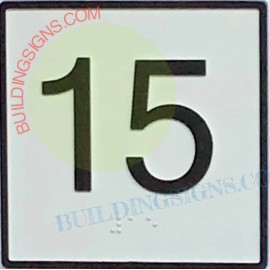 BuildingSigns.com Elevator Floor Number 15 Sign- Elevator JAMB Plate Floor 15 Sign-REF24-102