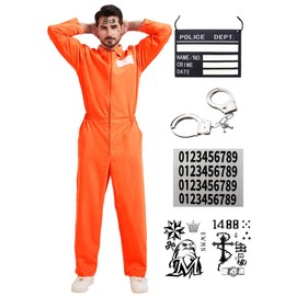 Dzorim Orange Prisoner Costume Prison Jumpsuit Convict Suit Costume Jail Costume Men Fancy Dress Mens Orange Prisoner Outfit Overalls