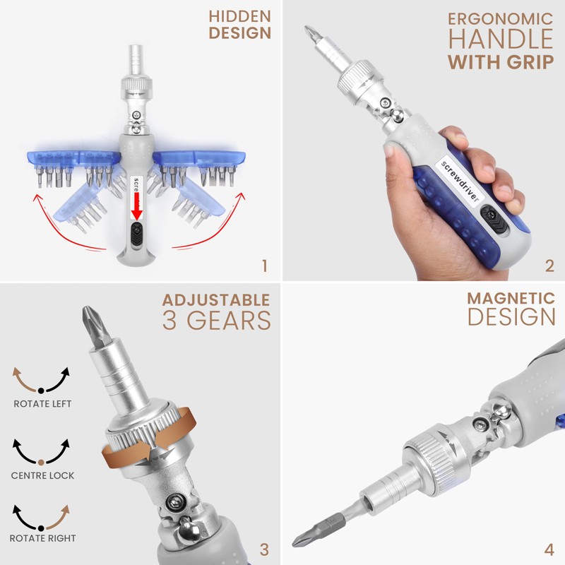 Belle Vous 14-in-1 Ratchet Screwdriver Set - Multi-Bit Screwdriver with