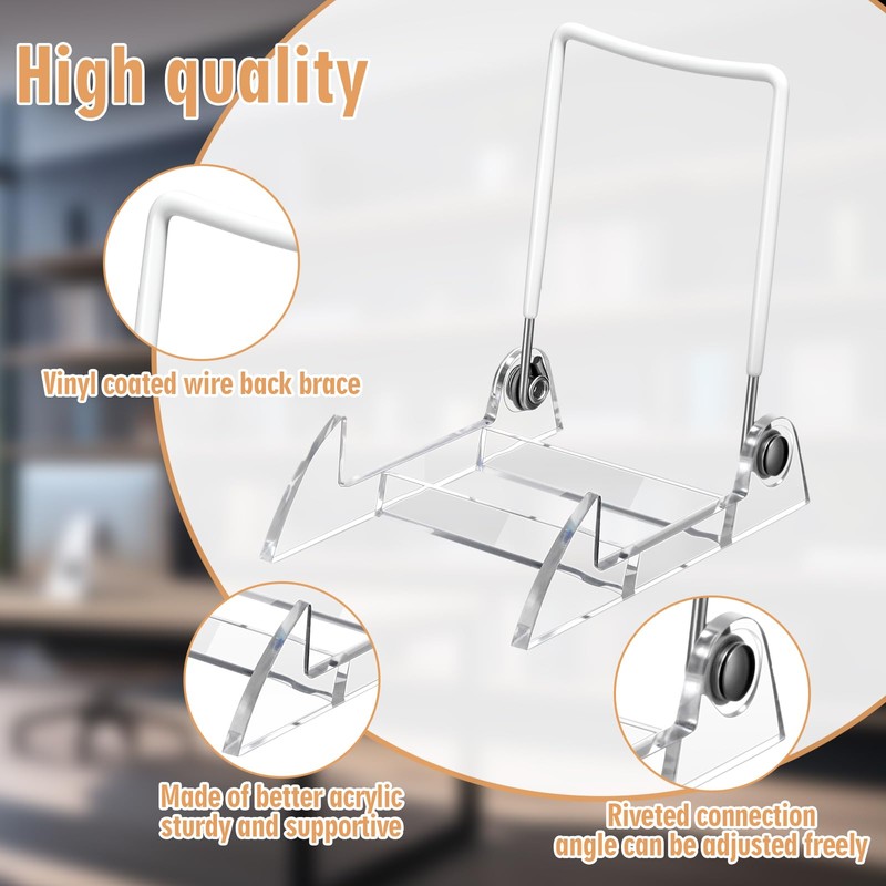 DoubleFill 12 Pcs Acrylic Plate Stand Adjustable White Wire and