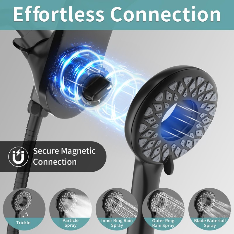 EAARSUO Magnetic Large Rain Shower Head with Handheld Spray, High