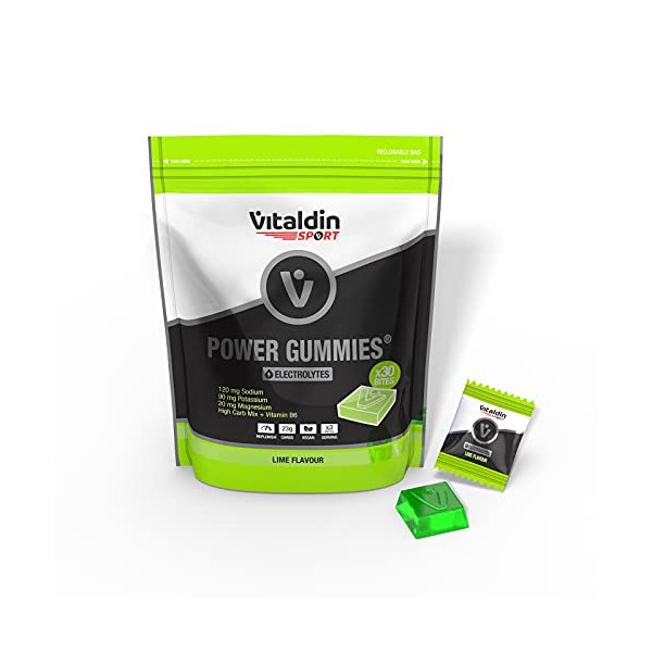 VITALDIN Sport Power Gummies Electrolytes â Electrolyte Replacement â 120 mg Sodium, 90 mg Potassium, 20 mg Magnesium per Serving + Vitamin B6 â 30 Chewable Gummy Bites â Lime Flavour â Vegan