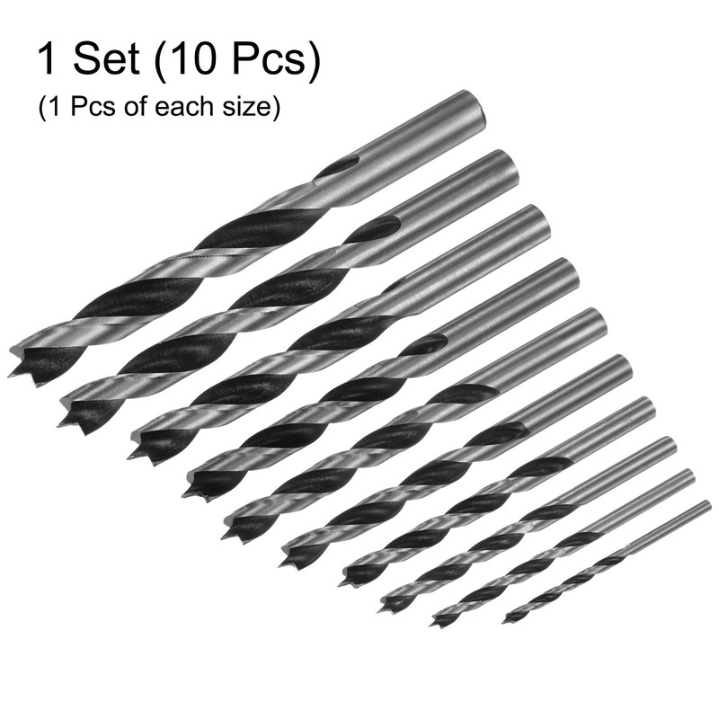 sourcing map 1set Brad Point Drill Bits 3/4/5/6/7/8/9/10/11/12mm Dia Straight