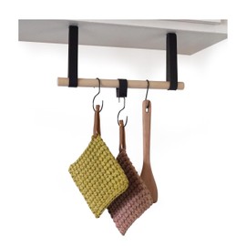 Keyaiira Hanging Under-Cabinet Multipurpose Rack Storage Rail, Under-shelf Storage, utensil, pot & pan suspended leather storage Hanger cup hook