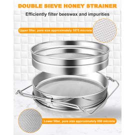 Stainless Steel Honey Strainer, Double Sieve Honey Filter, Honey Filters for 5 Gallon Bucket, Honey Fine Mesh Strainer, Honey Extractor Sieve Equipment for Clean Honey with Honey Harvesting Equipment