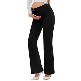 PACBREEZE Women's Maternity Flare Jeans Mid-Rise Stretchy Bell Bootcut Jeans Denim Pregnancy Pants, S-XXL (Black, Large)