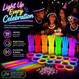 100-Pack Glow Sticks for Party Favors – Connectable Light Up Sticks for Bracelets, Glasses & Night Events