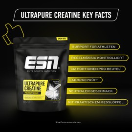 ESN ESN Ultrapure Creatine Monohydrate, 3 x 500 g, 426 Portionen, Kreatin Pulver, mikrofein & optimal l?slich, vegan - made in Germany