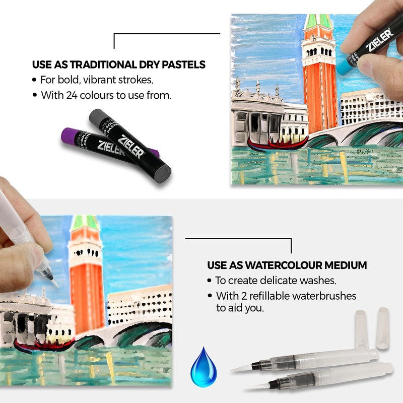 Zieler 24 Artists Soft Water-soluble Oil Pastels | For Dry