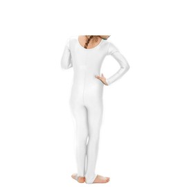 Prime fashions - Girls Shiny Nylon Long Sleeve Stirrup Catsuit - Full Body (White, 11-12 Years)