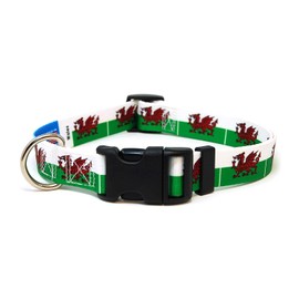 PatriaPet Wales Dog Collar | Wales Flag | Quick-release Buckle | Made in NJ, USA | for Large Dogs