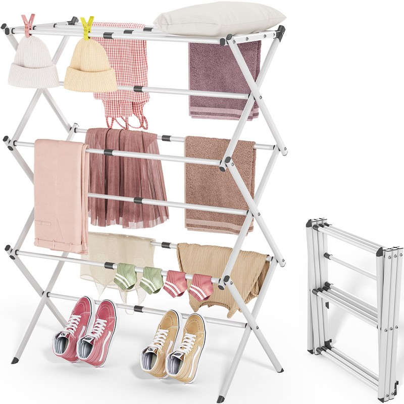 APEXCHASER Clothes Drying Rack Folding - 3 Tier Laundry Drying