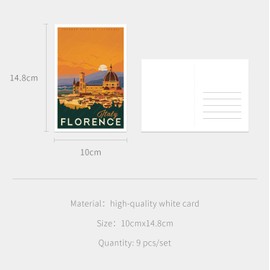 gaeaverse Florence Italy Landscape Postcards Vintage Postcards 9pc/Set World Cities Greeting Cards for Business World Travel Landscape Postcard