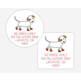 Christmas Address Stickers, Christmas Boots Dog Return Address Labels, Dog with Christmas Boots Envelope Seals (#352-2-WH)